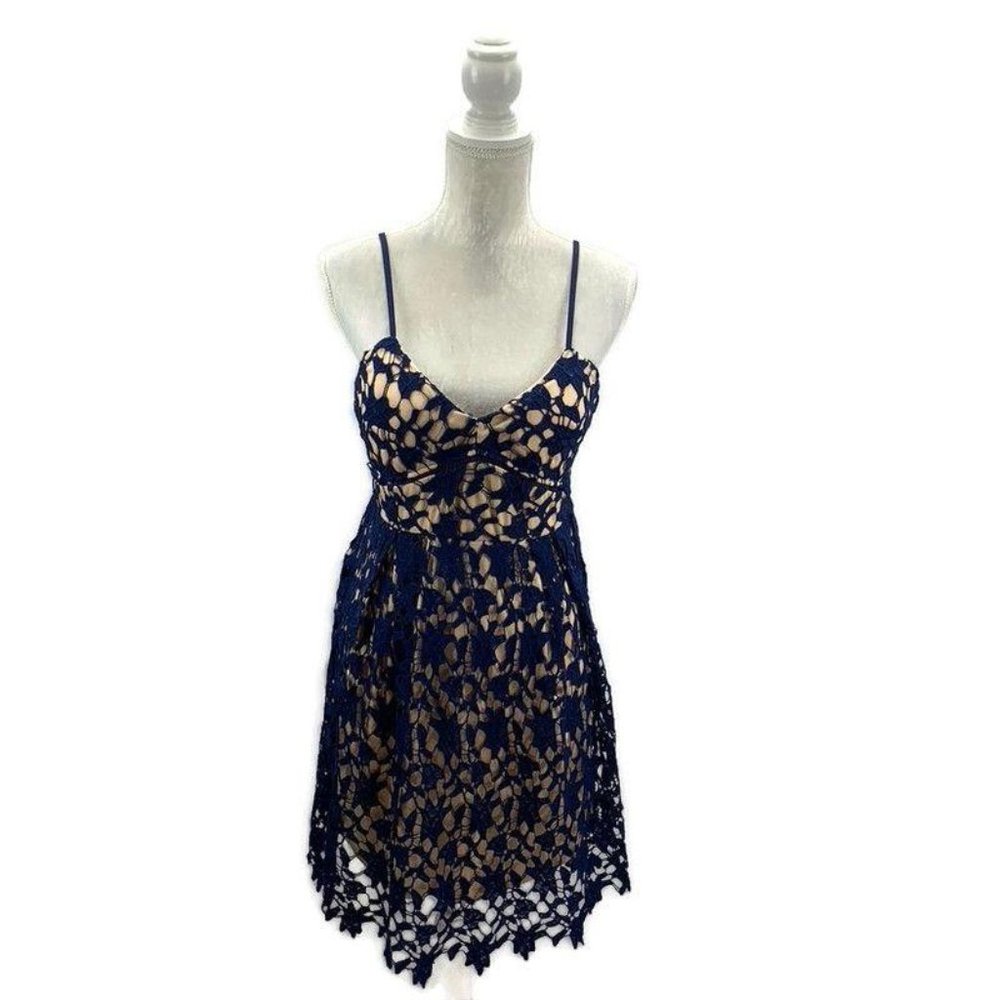 Dina Be Party Dress Floral Lace Overlay Size L